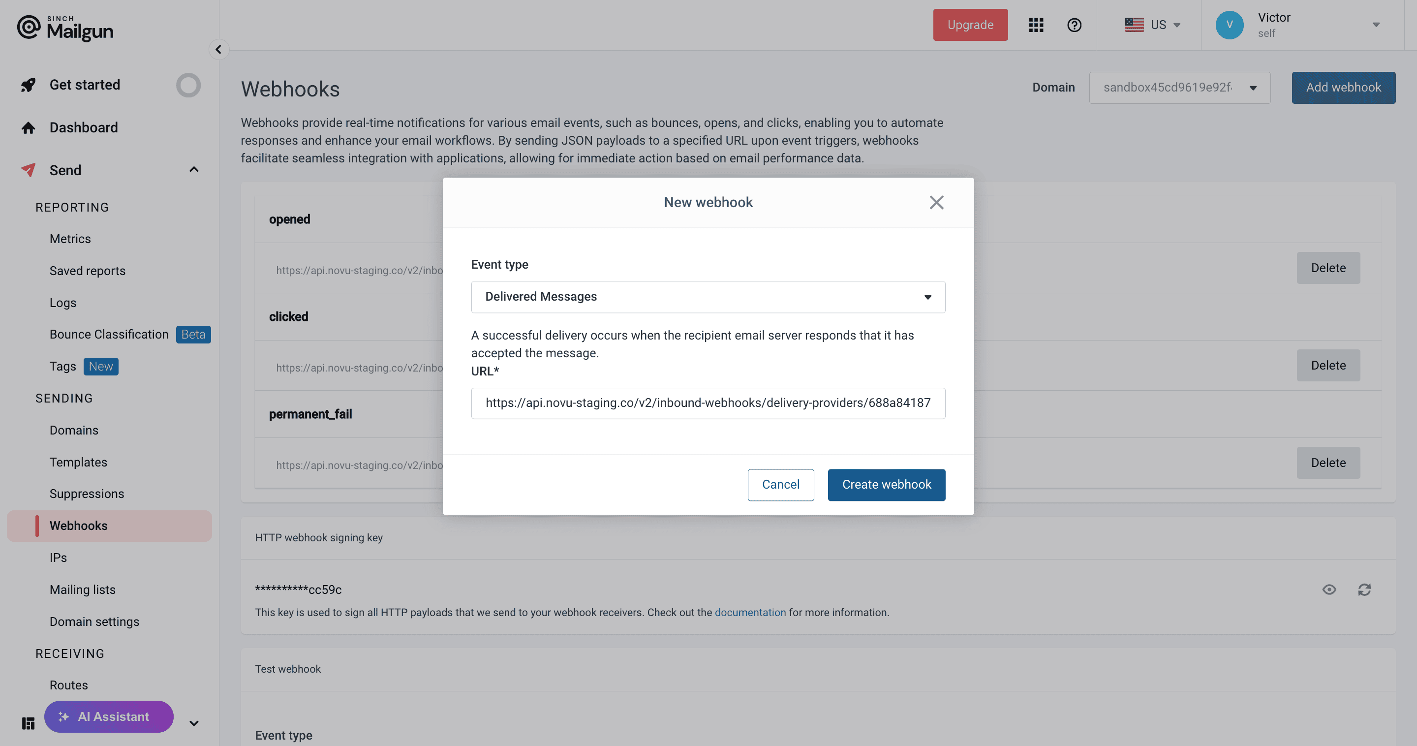 Create Mailgun Webhook
