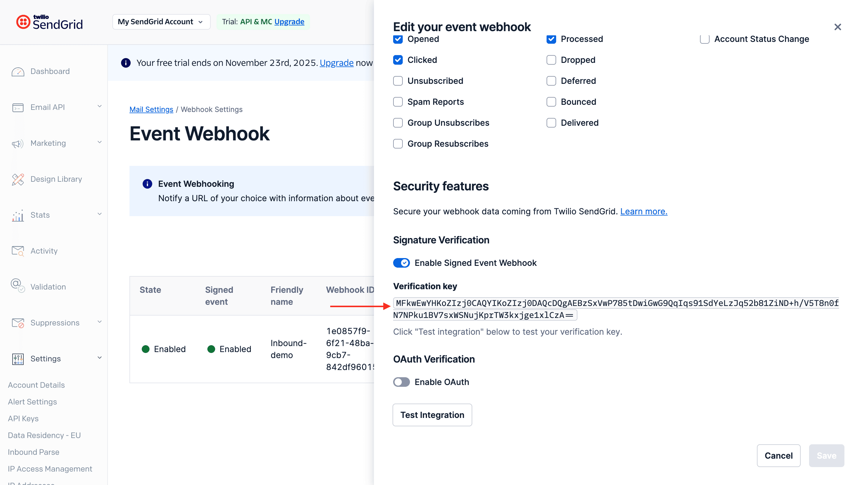 Add new event webhook