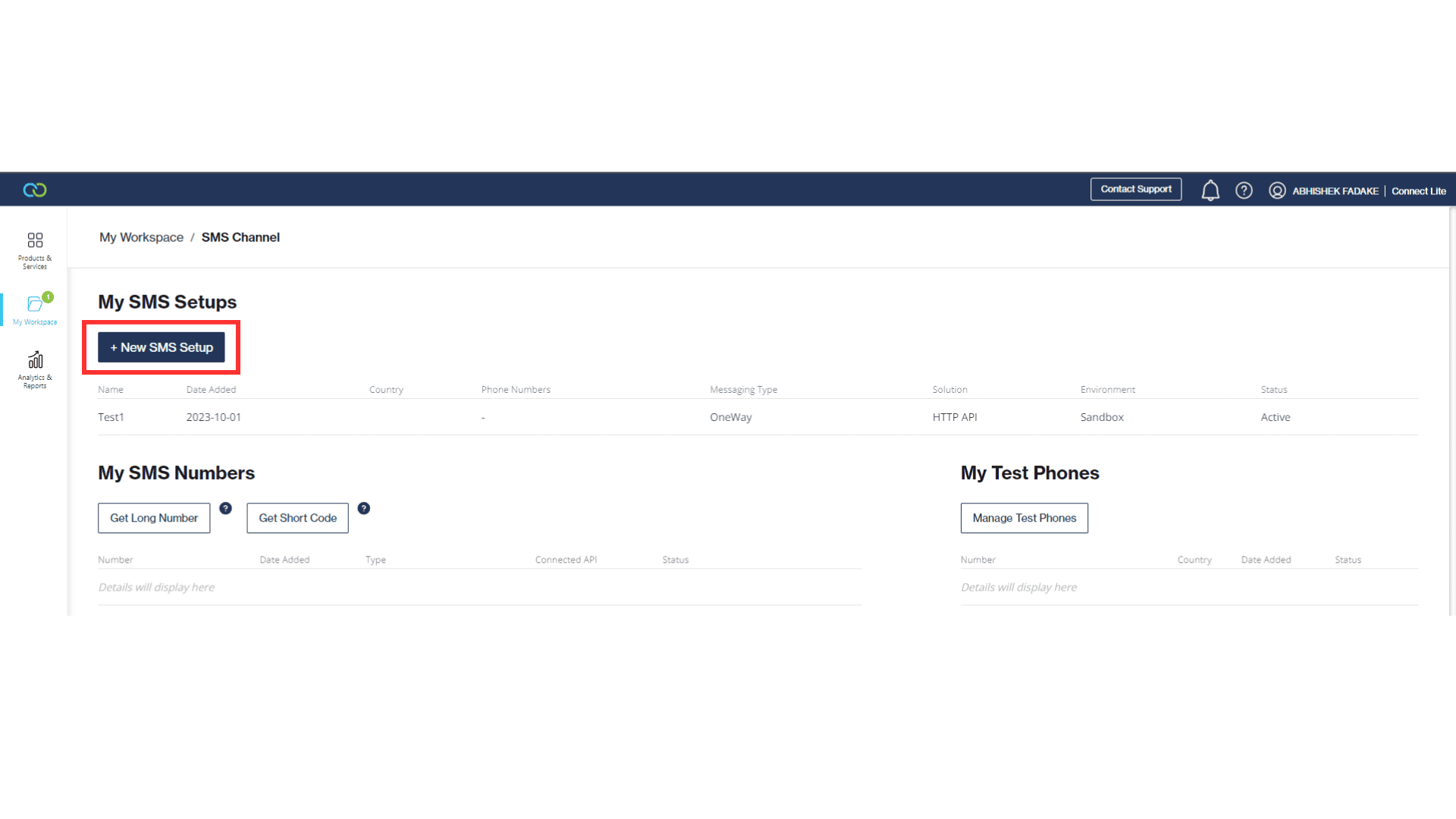 Click on the New SMS Setup