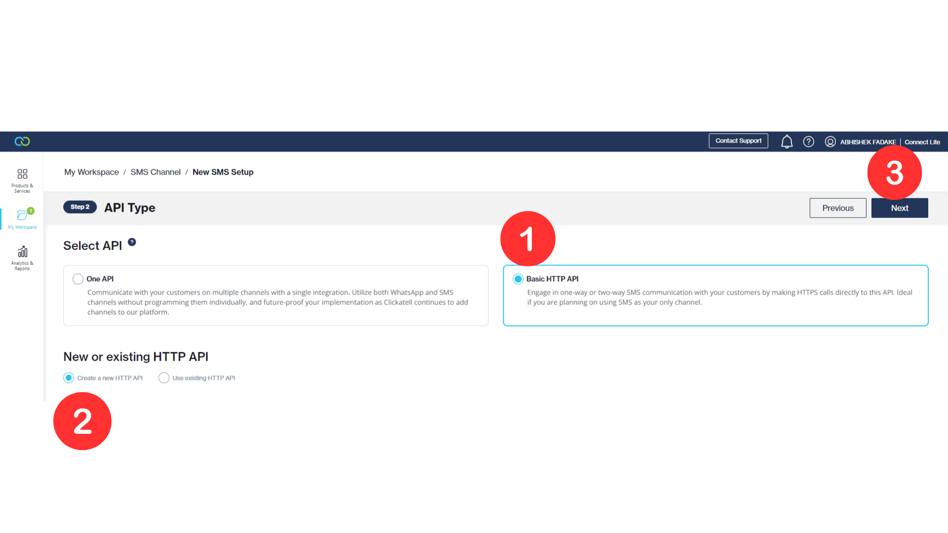 Select Basic HTTP API then create a new HTTP API and click Next