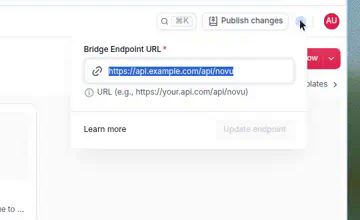 Bridge Endpoint URL popover in the Dashboard header
