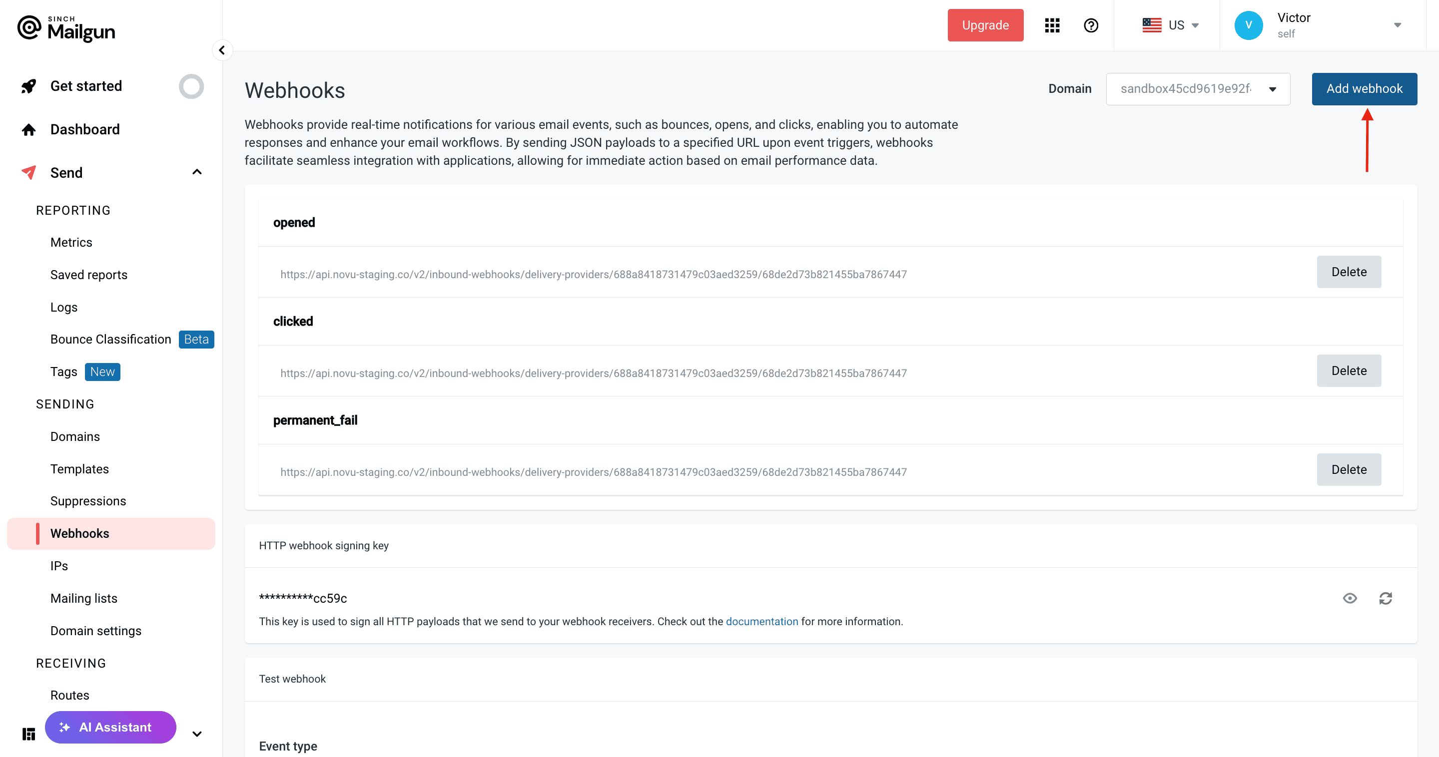 Add Mailgun webhook