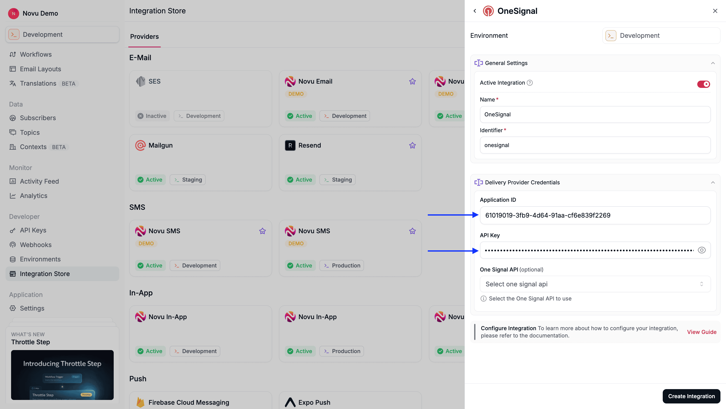 OneSignal Push Integration with Novu - Novu