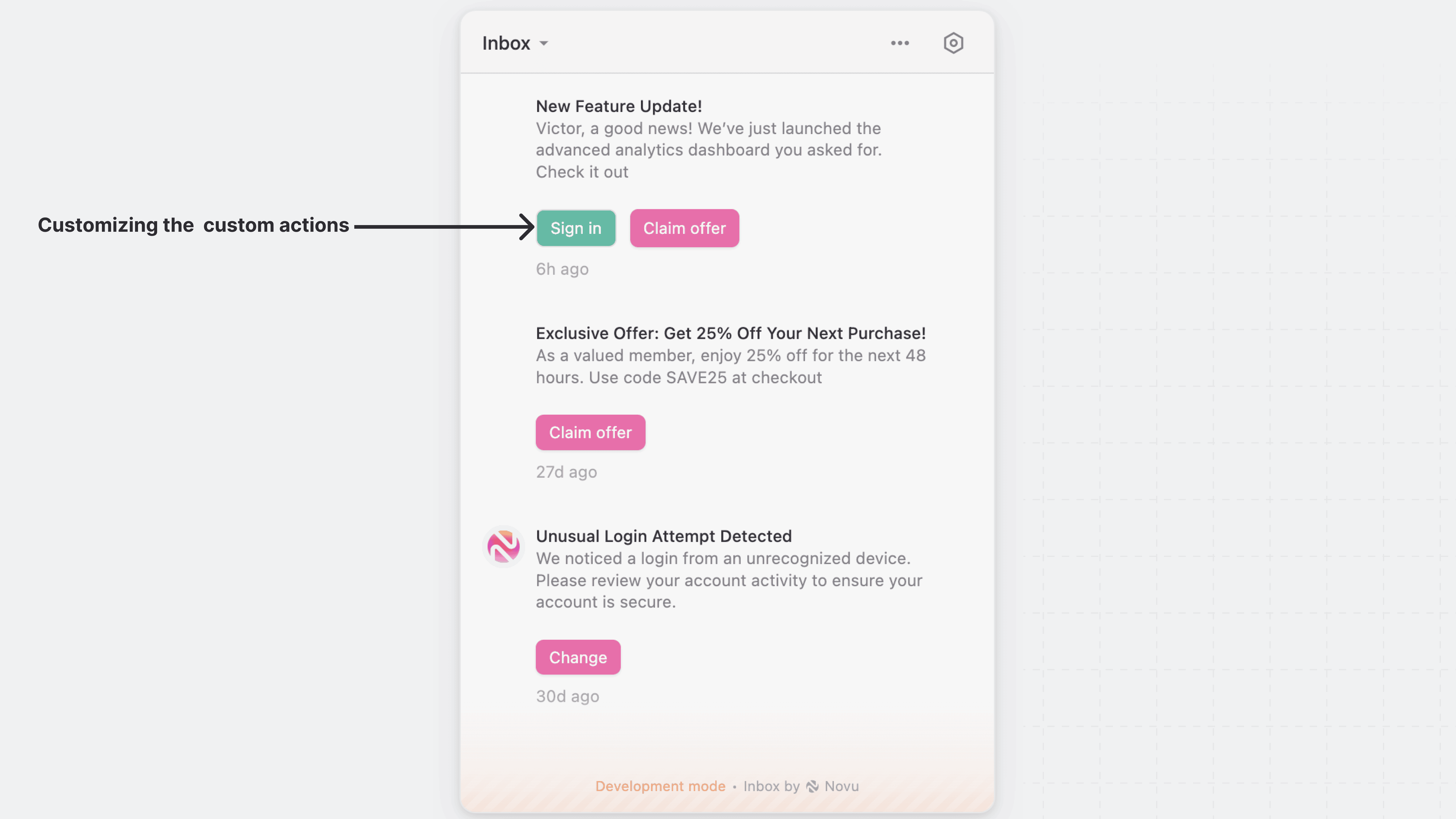 Customize the custom actions