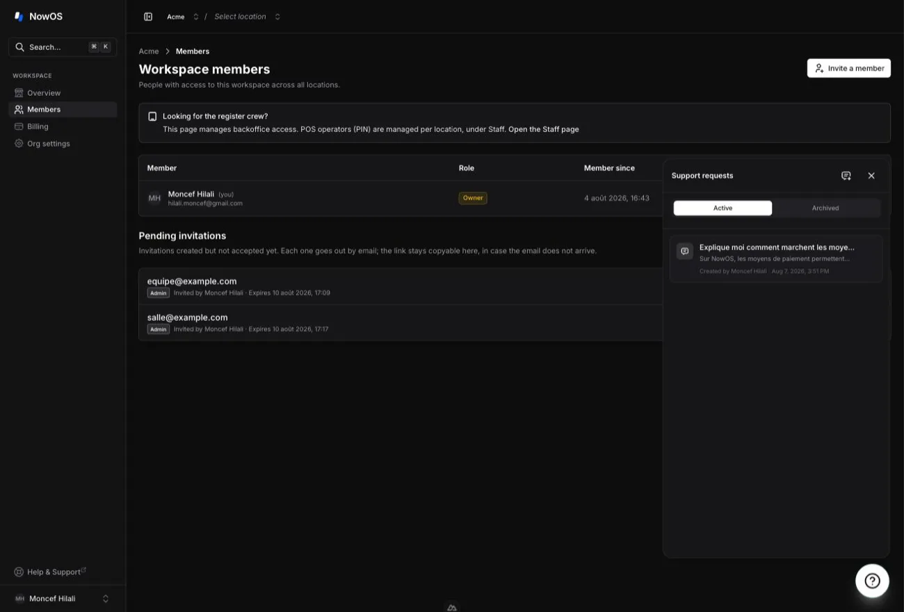 Floating ? button and open AI agent panel in the backoffice