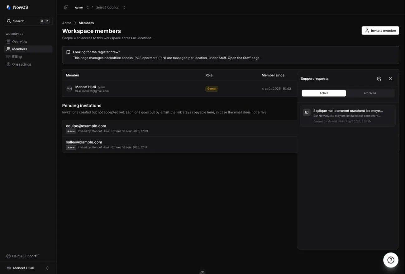 Floating ? button and open AI agent panel in the backoffice