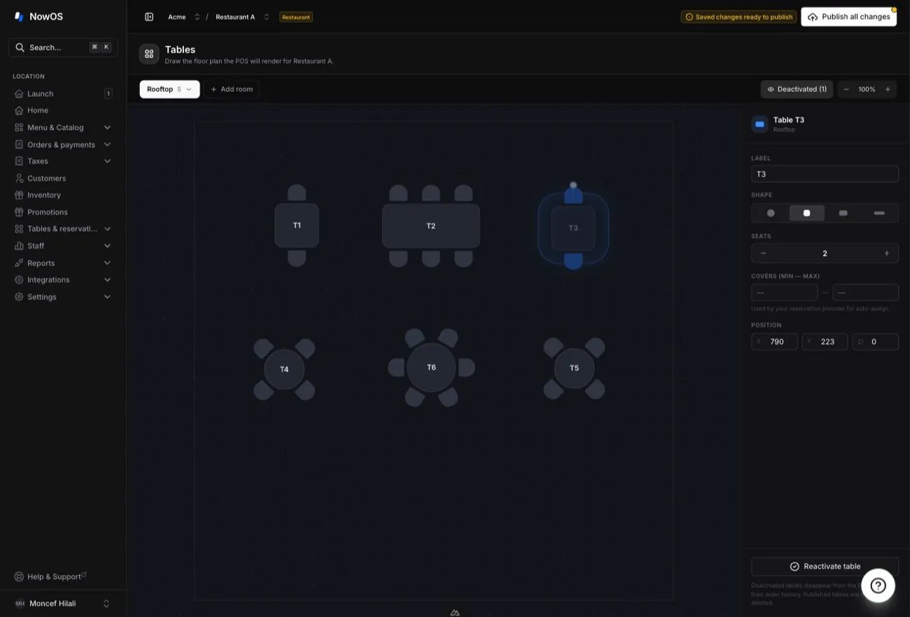 floor plan editor — the 'Deactivated (1)' toggle in the header, the deactivated table shown ghosted on the canvas, and the Reactivate table button at the bottom of the inspector