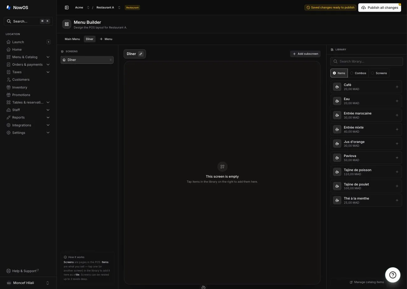 the Menus bar at the top of the editor, with two menus (Lunch, Dinner) and the + Menu button