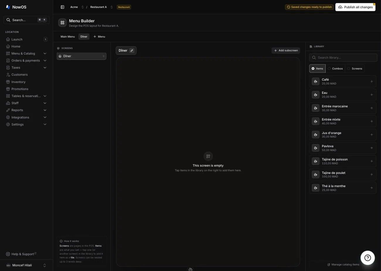 the Menus bar at the top of the editor, with two menus (Lunch, Dinner) and the + Menu button
