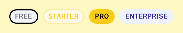 PlanBadge in the free, starter, pro and enterprise tiers, neobrutal theme