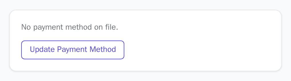 PaymentMethodDisplay with No payment method on file, light theme