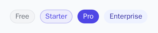 PlanBadge in the free, starter, pro and enterprise tiers, light theme
