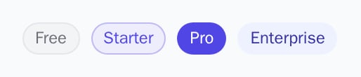 PlanBadge in the free, starter, pro and enterprise tiers, light theme