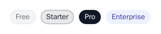 PlanBadge in the free, starter, pro and enterprise tiers, minimal theme