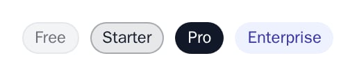 PlanBadge in the free, starter, pro and enterprise tiers, minimal theme