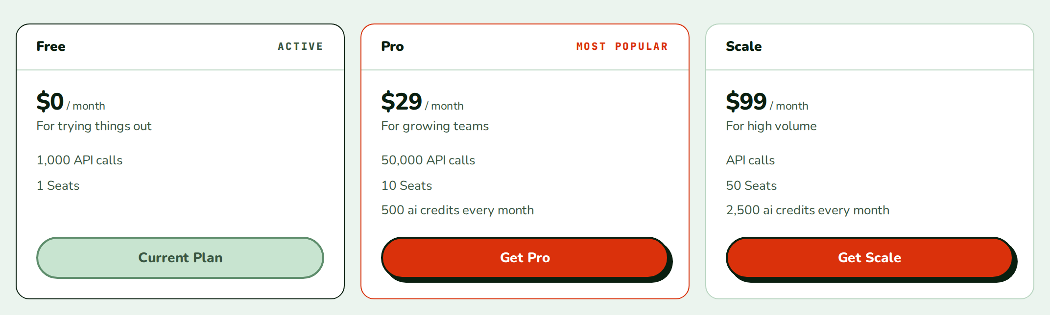PricingTable in the nozle theme with the Pro card outlined