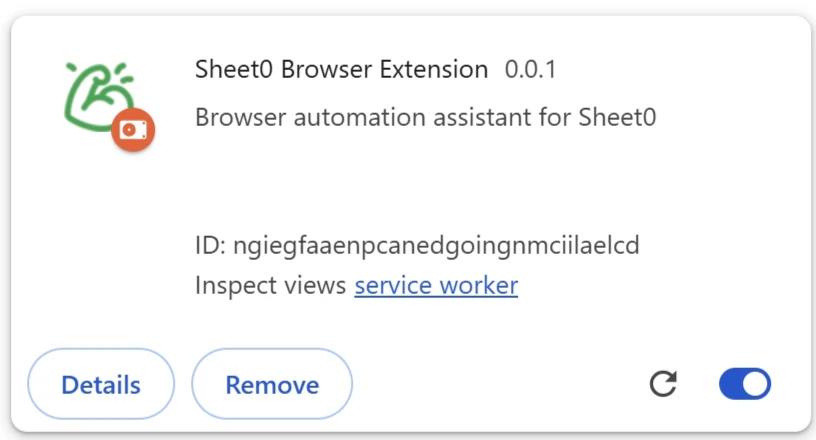 Extension installed in list