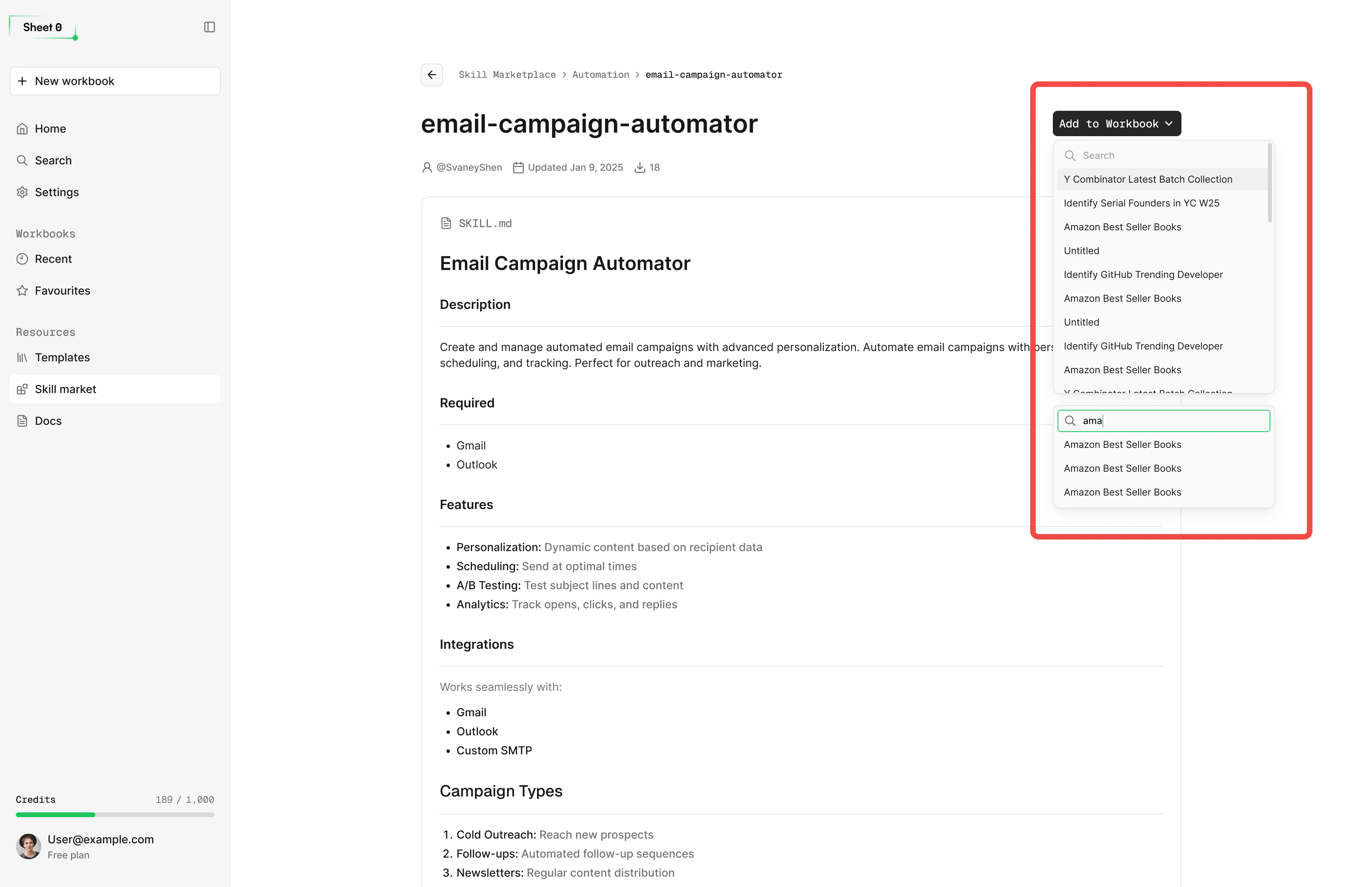 Add skill to workbook