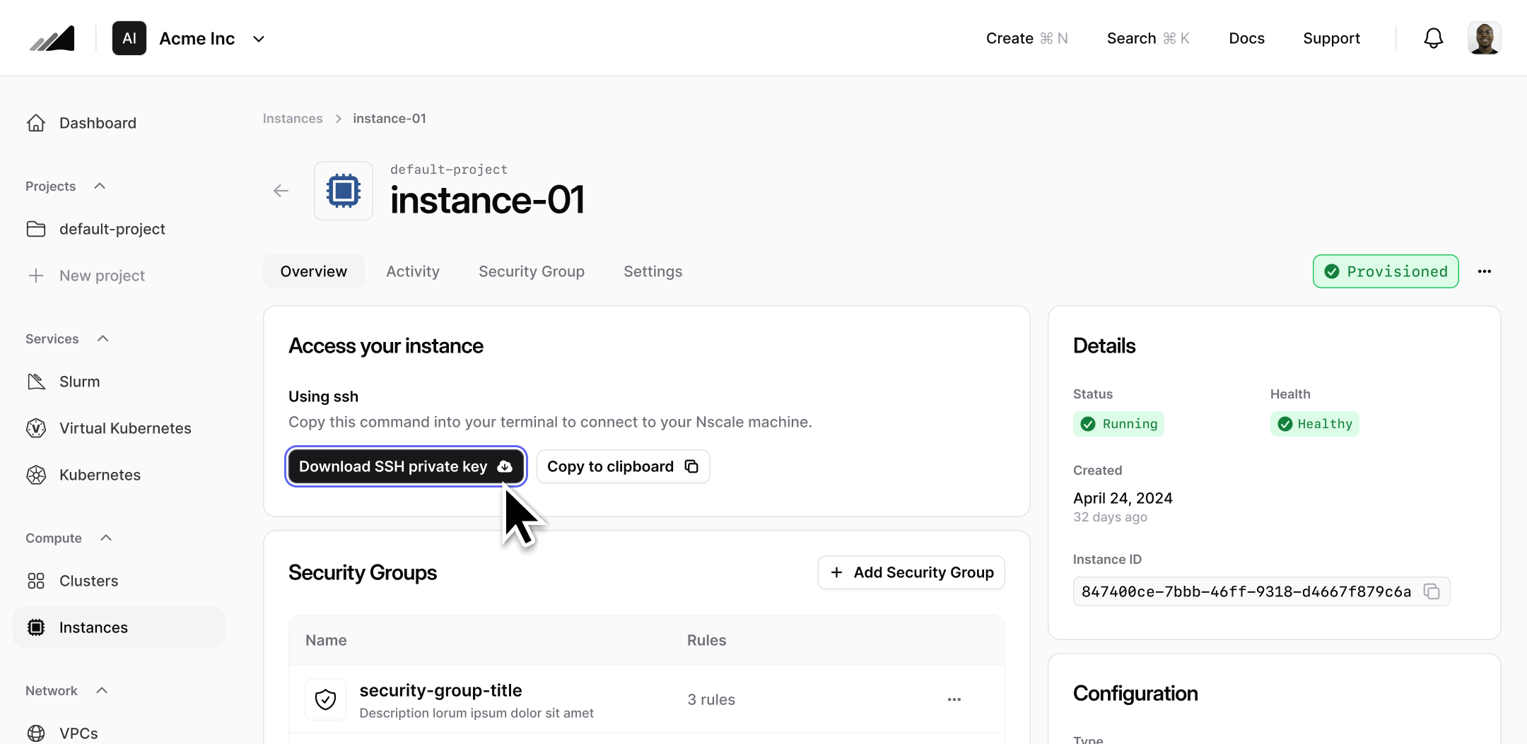 Instances Details View