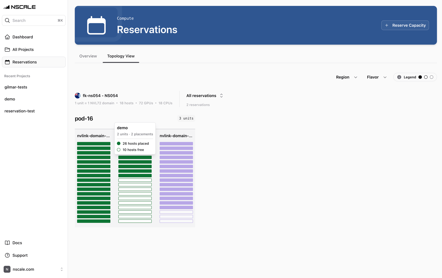Hovering a reservation in the Topology View