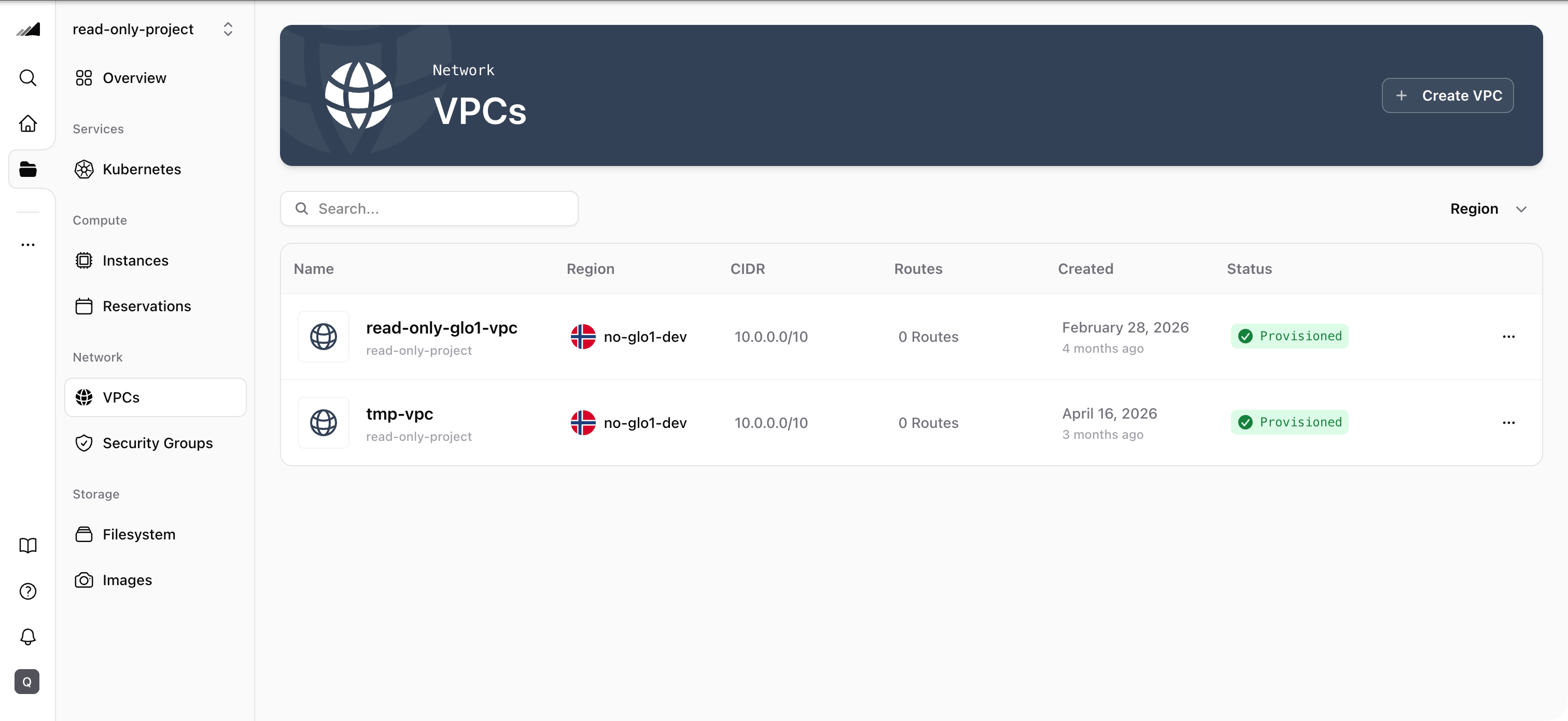 VPC list showing the new VPC