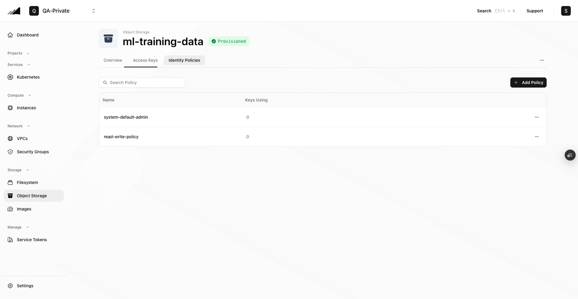 Identity Policies tab
