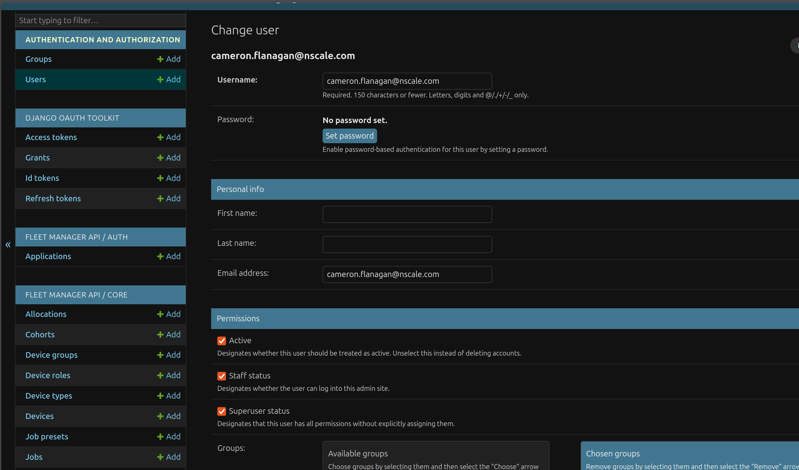 Django Admin user permissions panel
