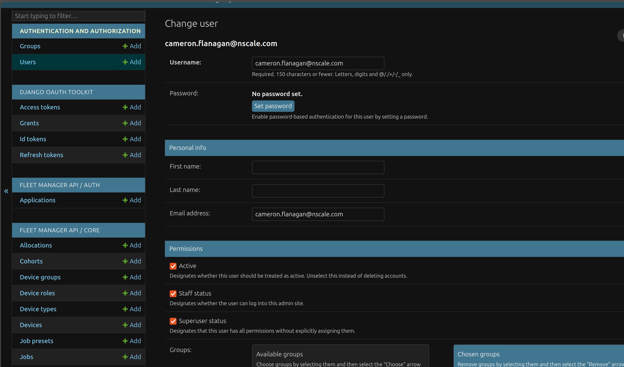Django Admin user permissions panel