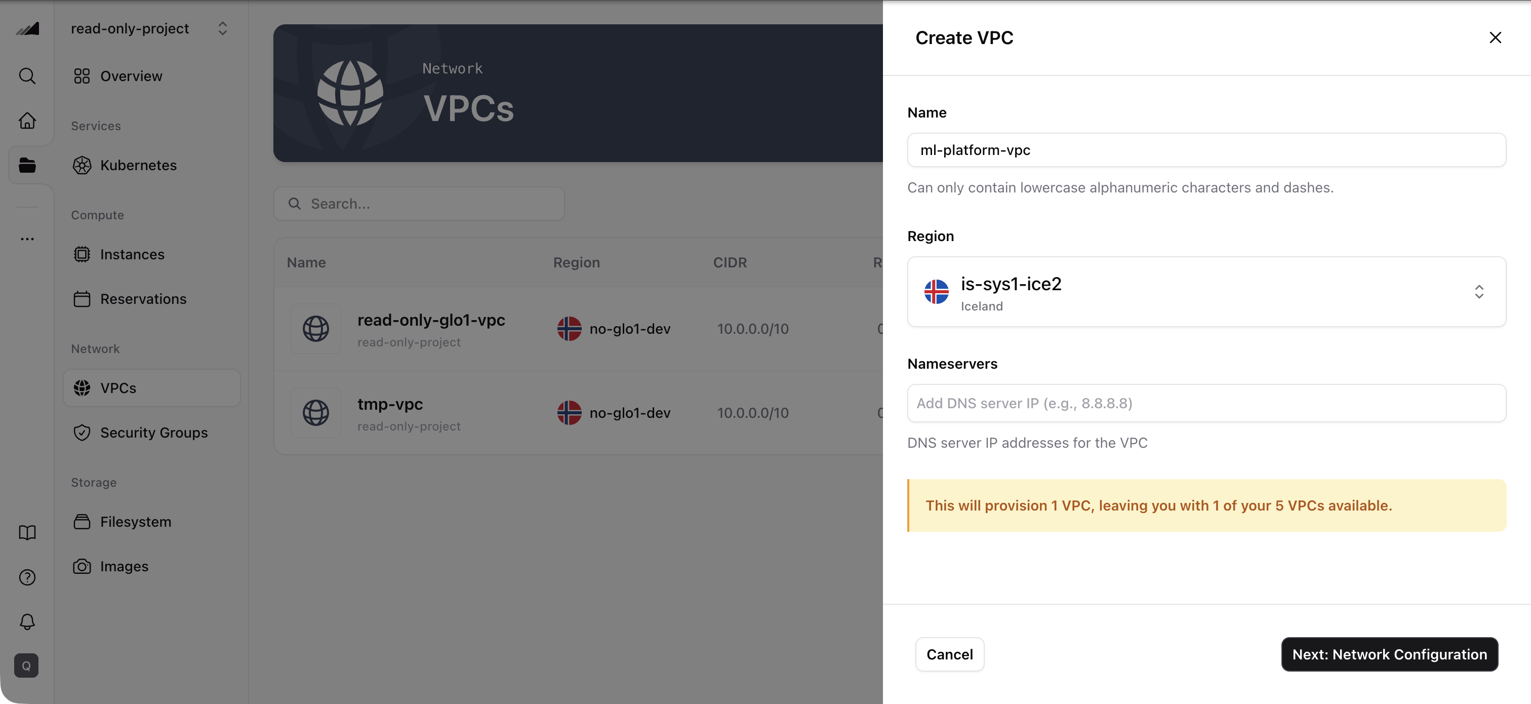 VPC creation — Details step