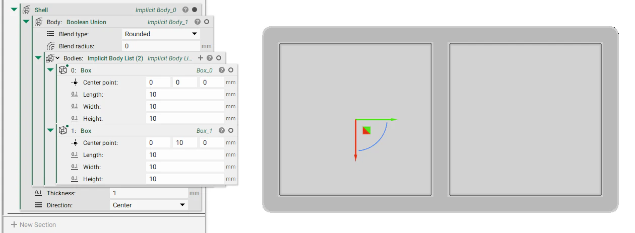 Two neighboring boxes that have been combined and shelled.