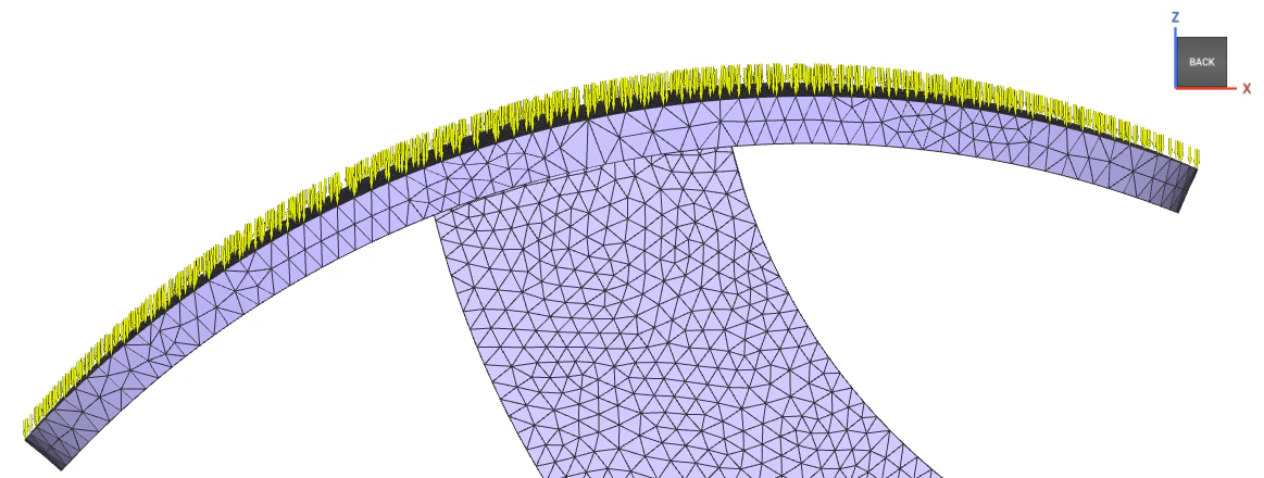 A close up of the brake pedal model with the applied force.