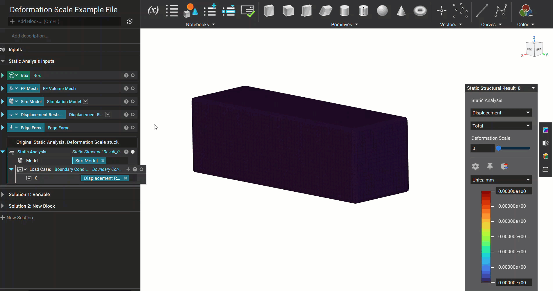 A gif showing an issue with the static analysis results panel. Changing the deformation scale doesn't show the results