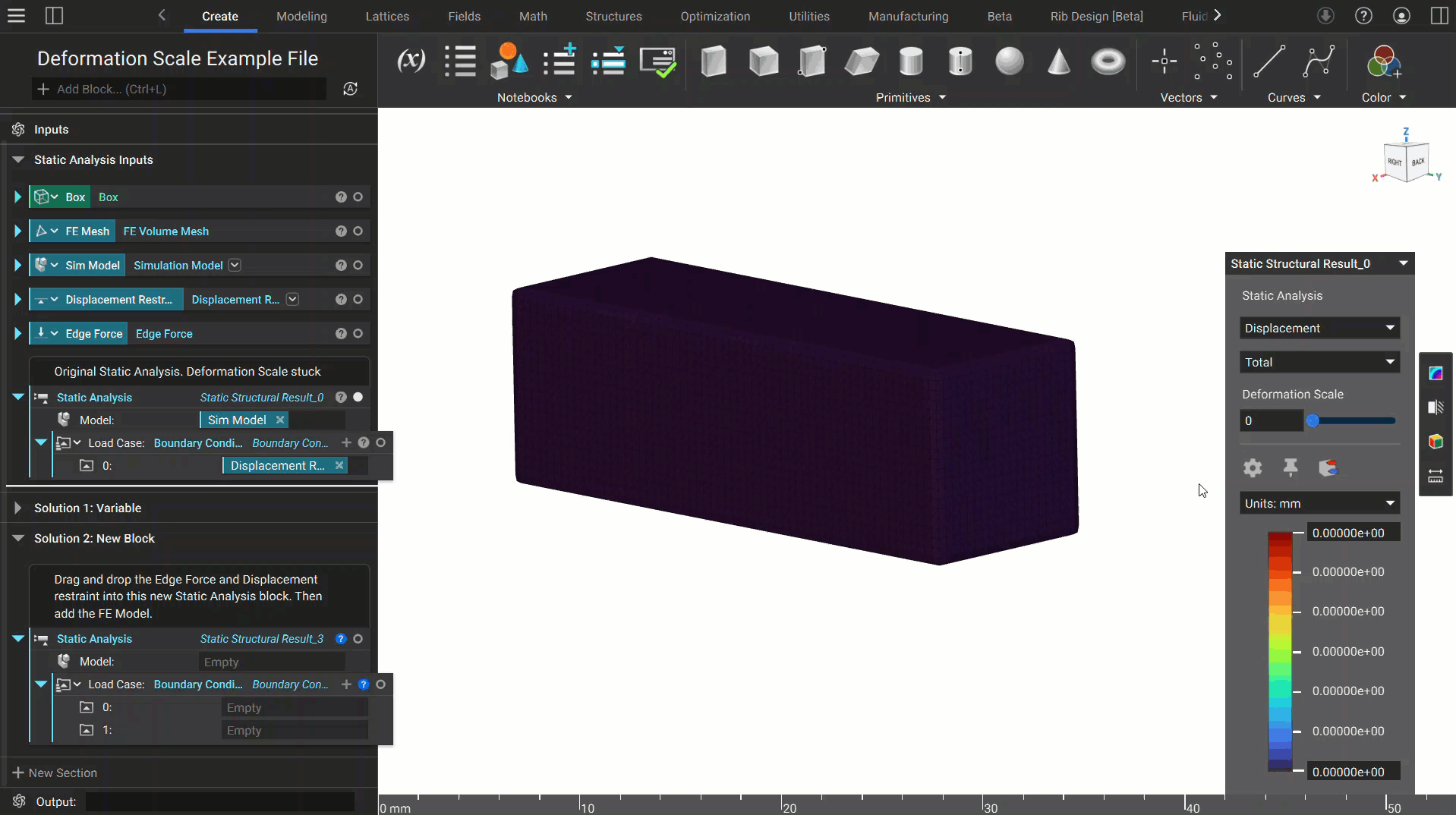Moving the inputs of one static analysis block to another. The deformation scale now works correctly