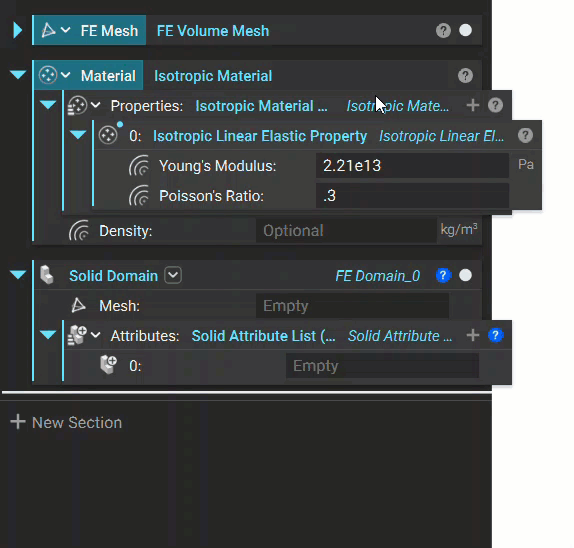 A gif example showing how to create a Solid Domain using an FE Volume Mesh and the Isotropic Material that was created in step 1