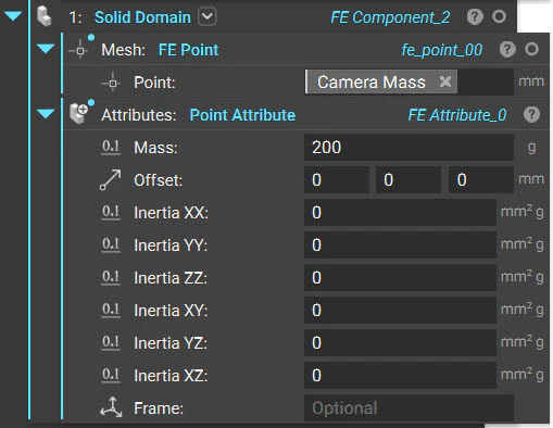 A solid domain block setup for a single point to assign mass