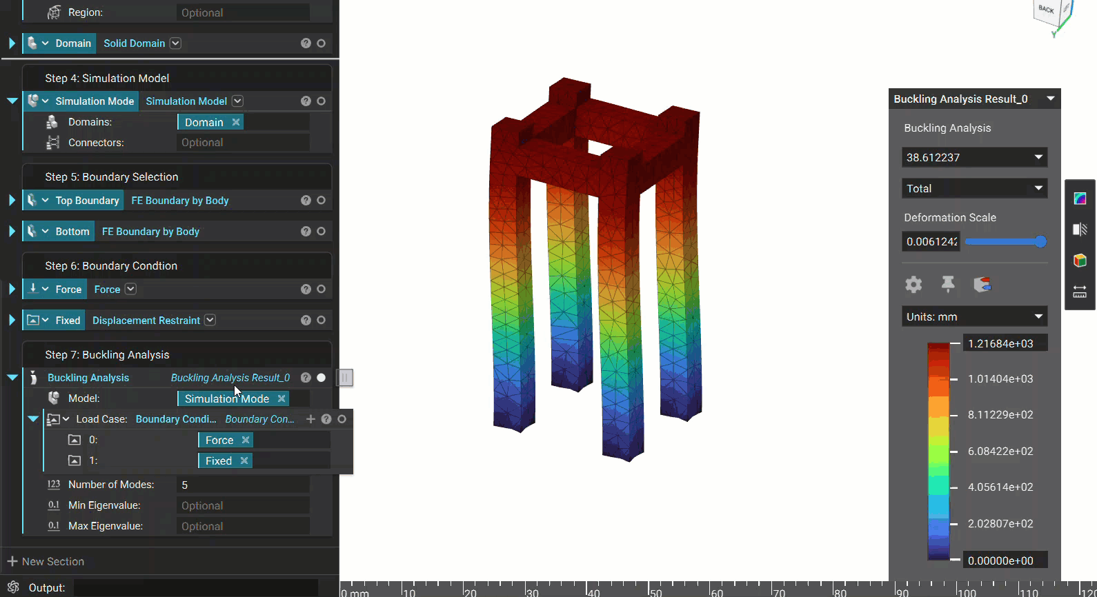 A gif showing buckling analysis results. The results move and change as the sliders are adjusted in the HUD.