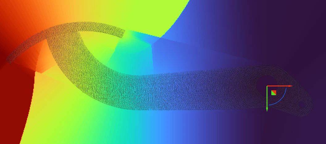 An image of the scalar field of the brake pedal static analysis.