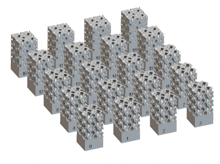 Grid of numbered lattice parts for serialization