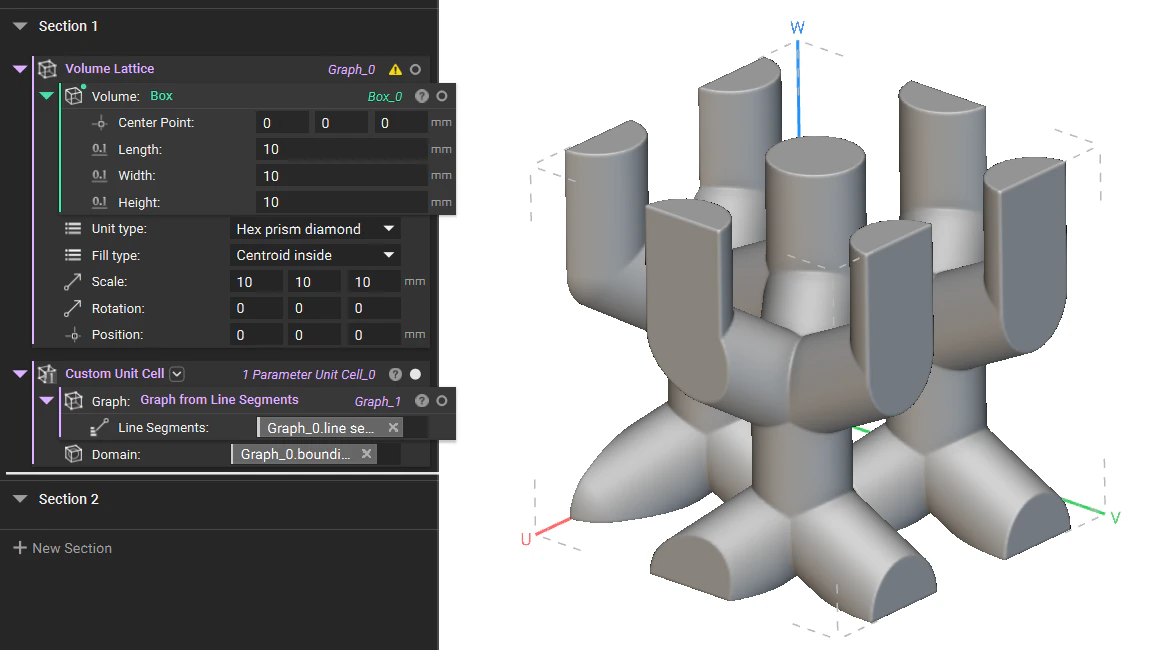 Using the Graph from Line Segments block as the graph input to generate a Custom Unit Cell