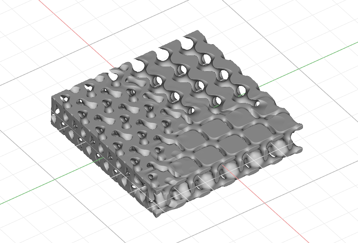 A gif showing a blended gyroid structure that utilizes inverse distance weighting