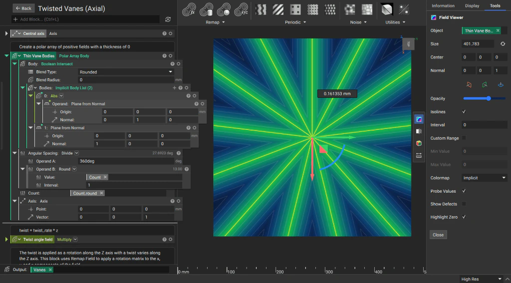 Field viewer showing a polar array of infinitely thin fields.