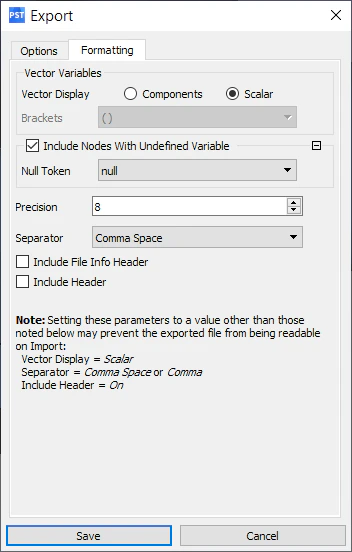 The export menu of Ansys CFD Post. The Formatting tab is shown.