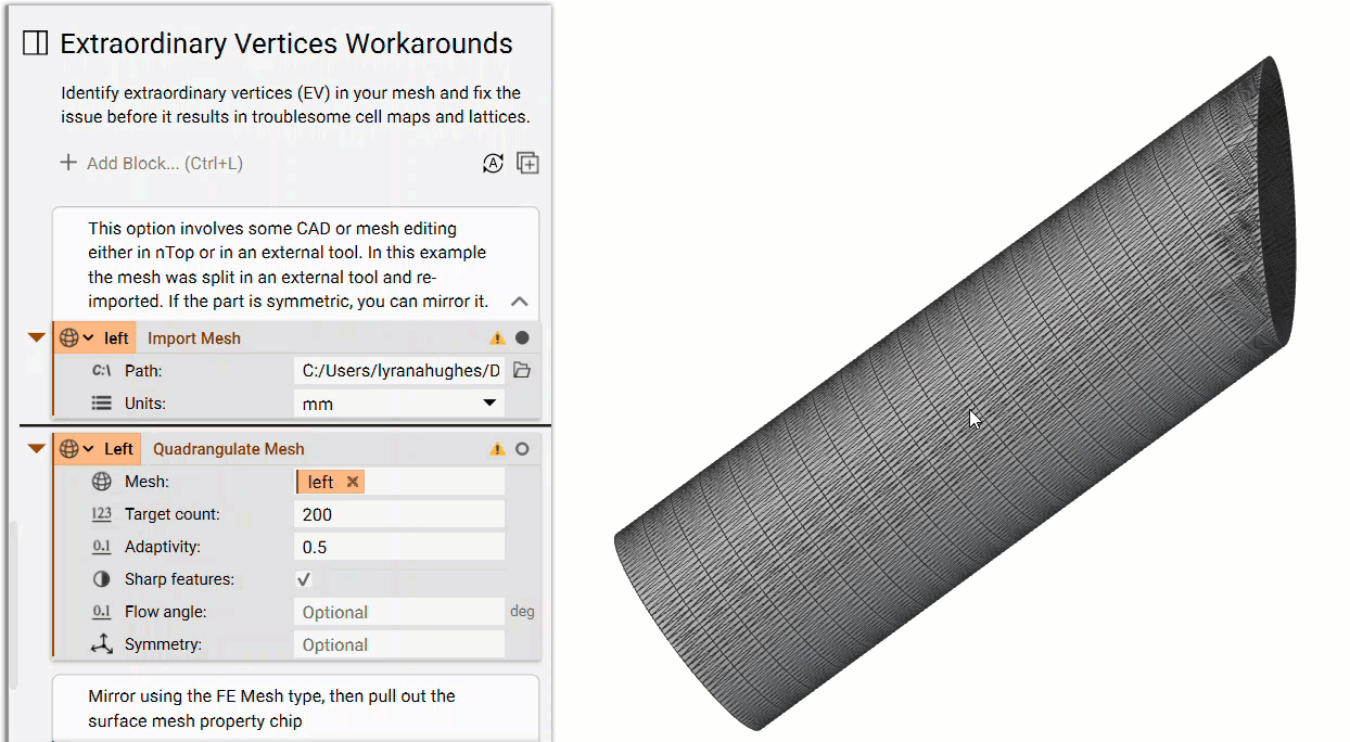 Half of the original imported mesh. The mesh is then converted to a quadrangulate mesh