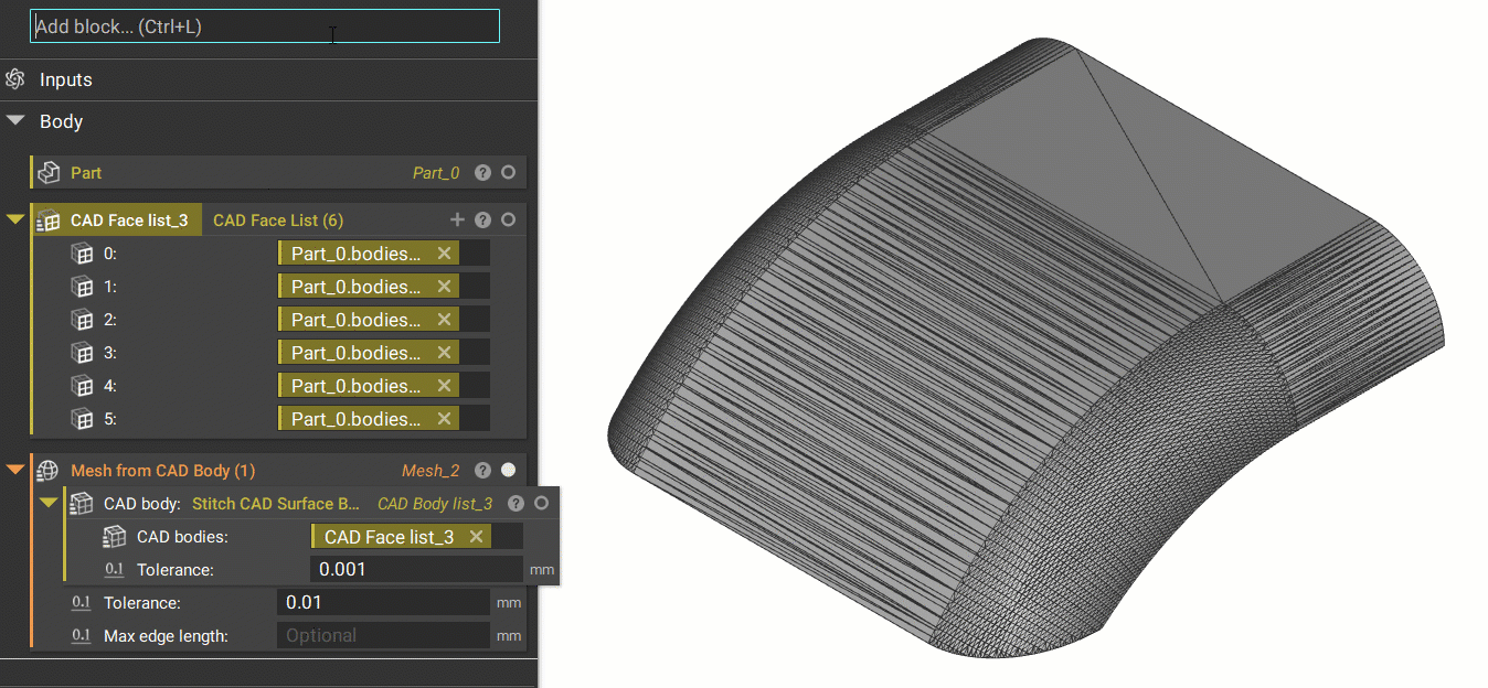 Remeshing the surface mesh that was extracted from the Mesh from CAD Body properties panel