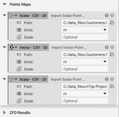 2 Import Scalar Point Map blocks and one Import Vector Point Map block.