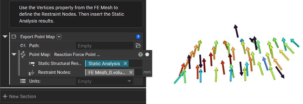 Export the Reaction Force Point Map using the Export Point Map block.