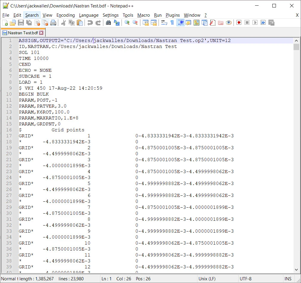 The static analysis results file opened in a text editing software.