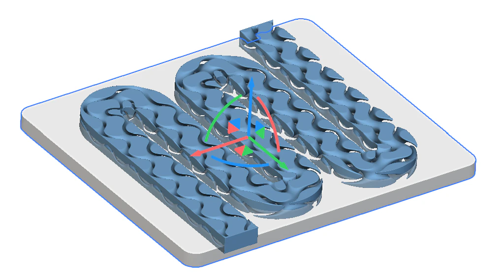 Cold plate geometry that can be used for an nTop Fluids Flow Analysis