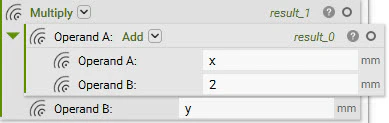 An Add block inside the first input of a Multiply block. These blocks are used to create the equation The equation (X+2)*Y=0