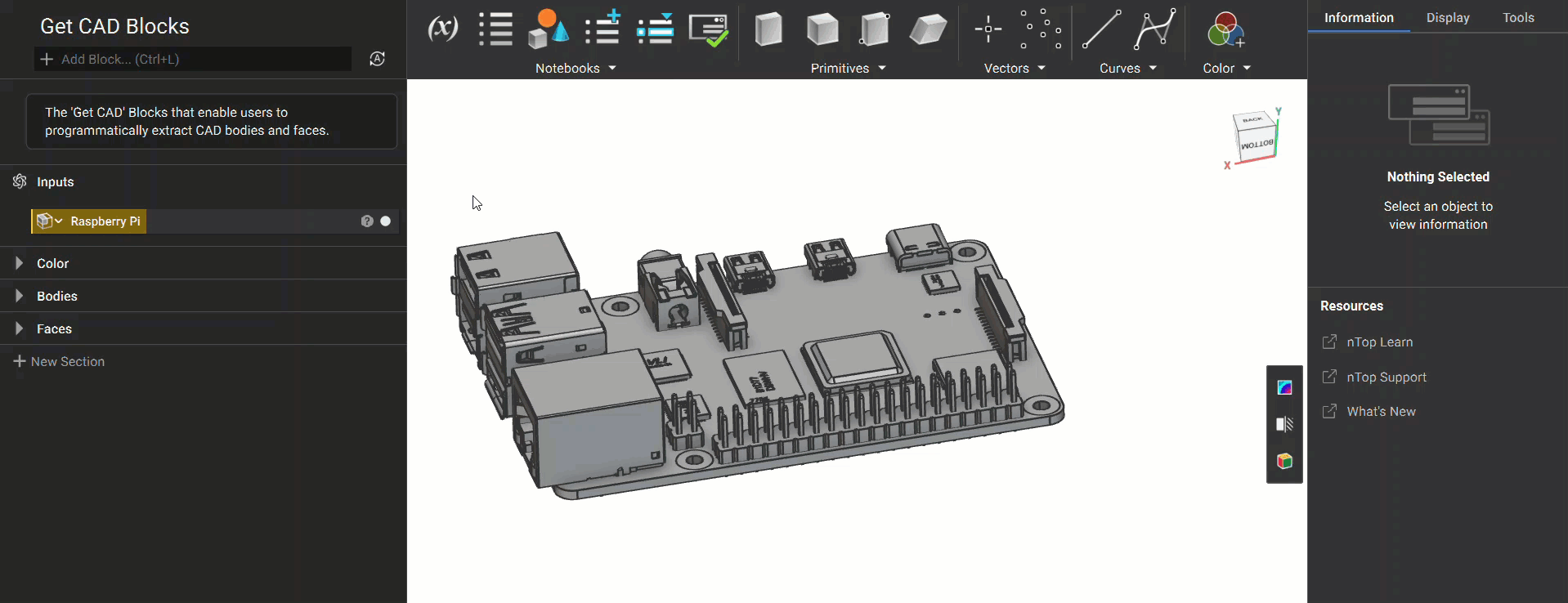 A gif showing how to change the Display Mode in nTop using the Display tab in the Right Side Panel.